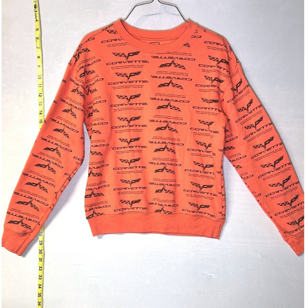 GM Corvette All Over Print Orange Crewneck Sweatshirt XS Racing Graphic